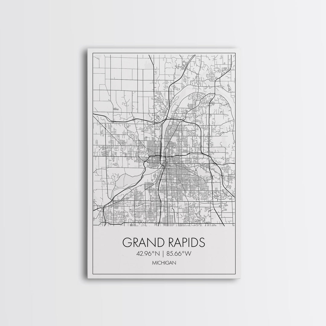 Grand Rapids Street Map, Michigan Map, City Map Art, Minimalist Art, Wall Art, Canvas Print, Black And White, Travel Art, Office Wall Art