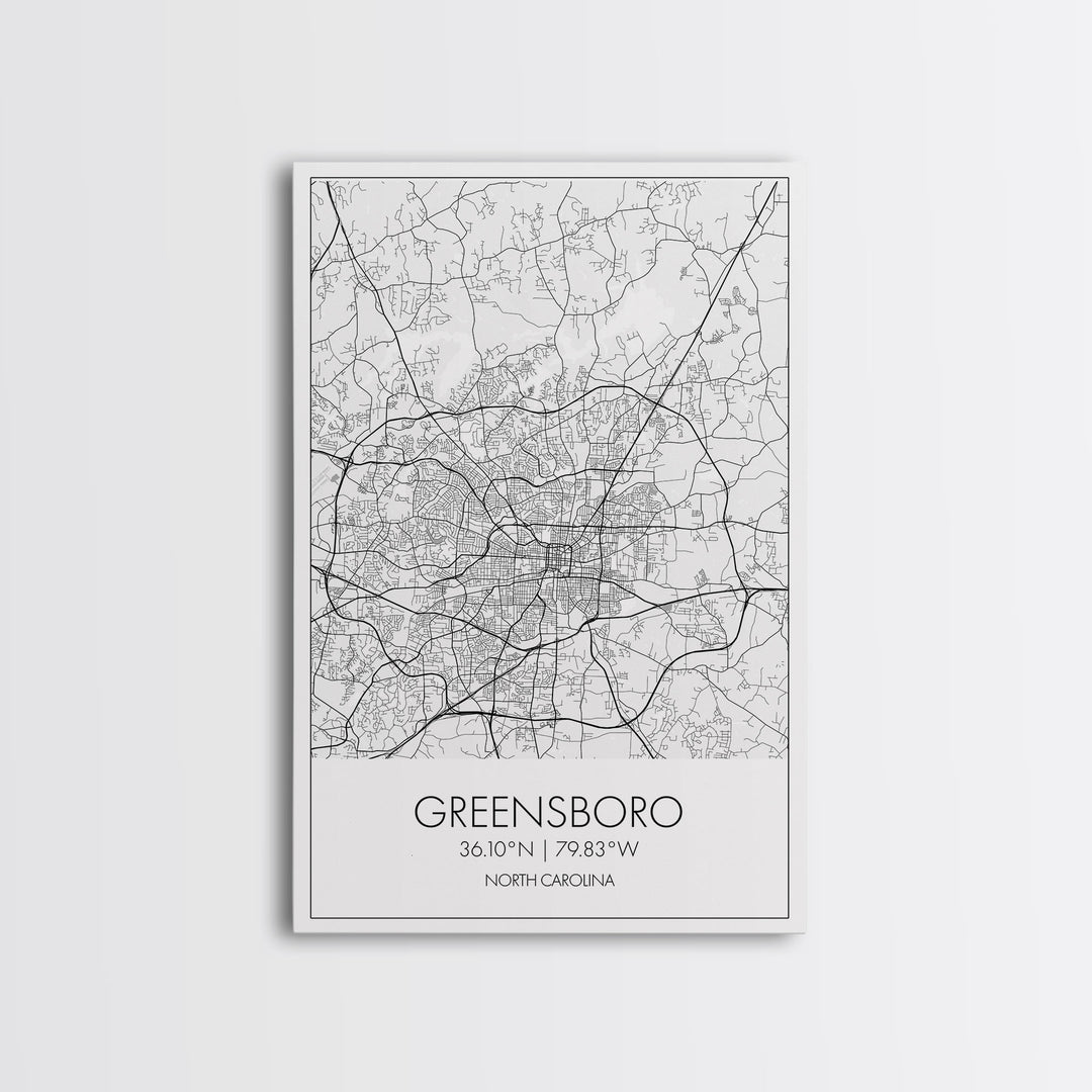 Greensboro Street Map, North Carolina Map, City Map Art, Minimalist Art, Wall Art, Canvas Print, Travel Wall Art, Gift For Travelers