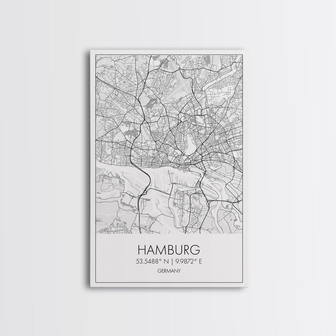 Hamburg Street Map, Germany Map, City Map Art, Minimalist Art, Wall Art, Canvas Print, Travel Wall Print, Gift For Traveler, Unique Art