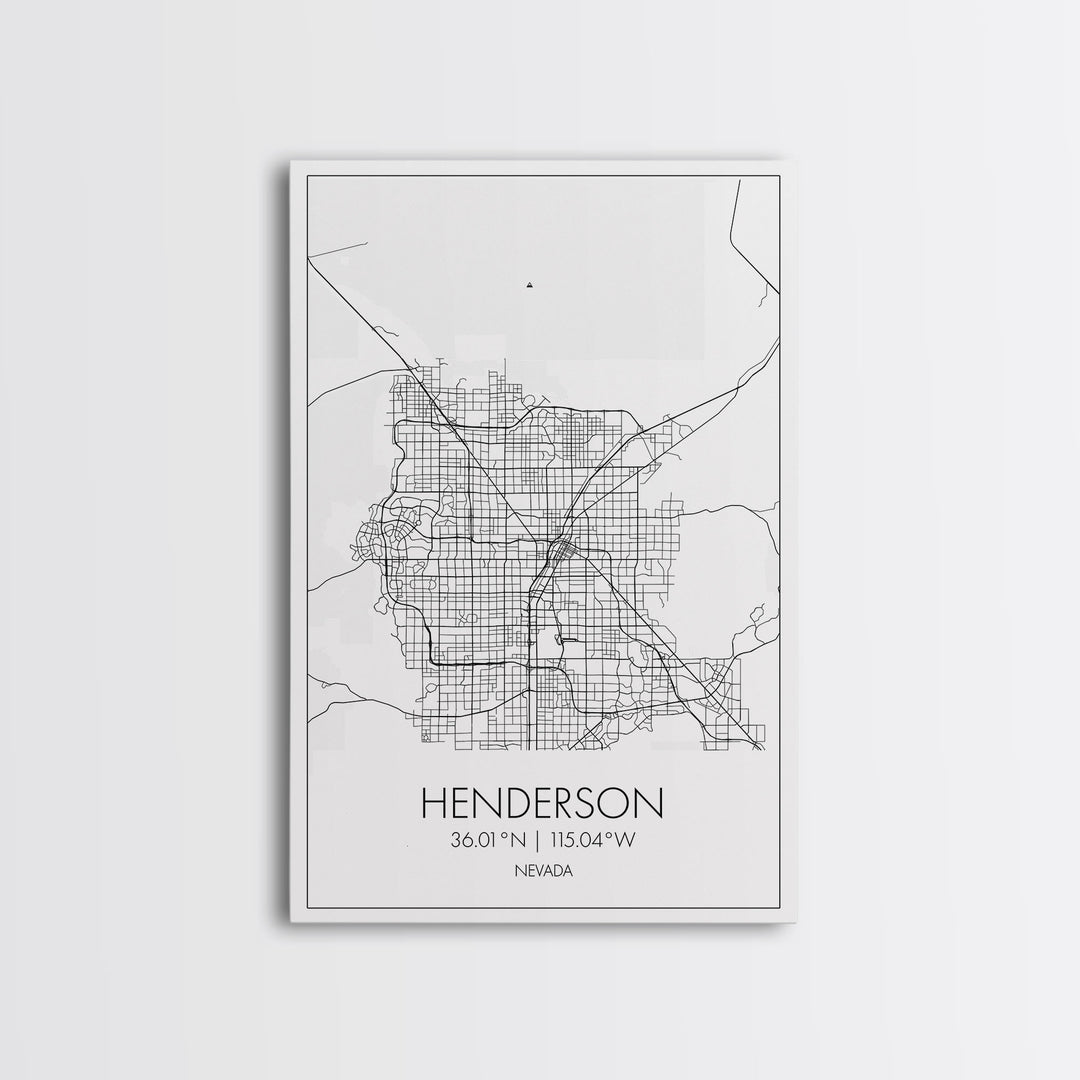 Henderson Street Map, Nevada Map, City Map Art, Minimalist Wall Art, Wall Art, Canvas Print, Gifts For Her, Travel Art, Man Cave Art,