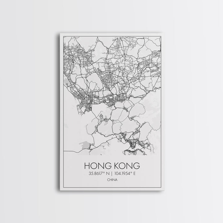 Hong Kong Street Map, China Map, Asia City Map Art, Minimalist Art, Wall Art, Canvas Print, Wanderlust Gift, Home Office Art, Travel Art