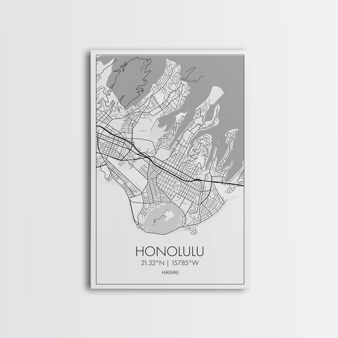 Honolulu Street Map, Hawaii Map, ity Map Art, Minimalist Art, Wall Art, Canvas Print, Living Room Art, Travel Wall Art, Anniversary Gift