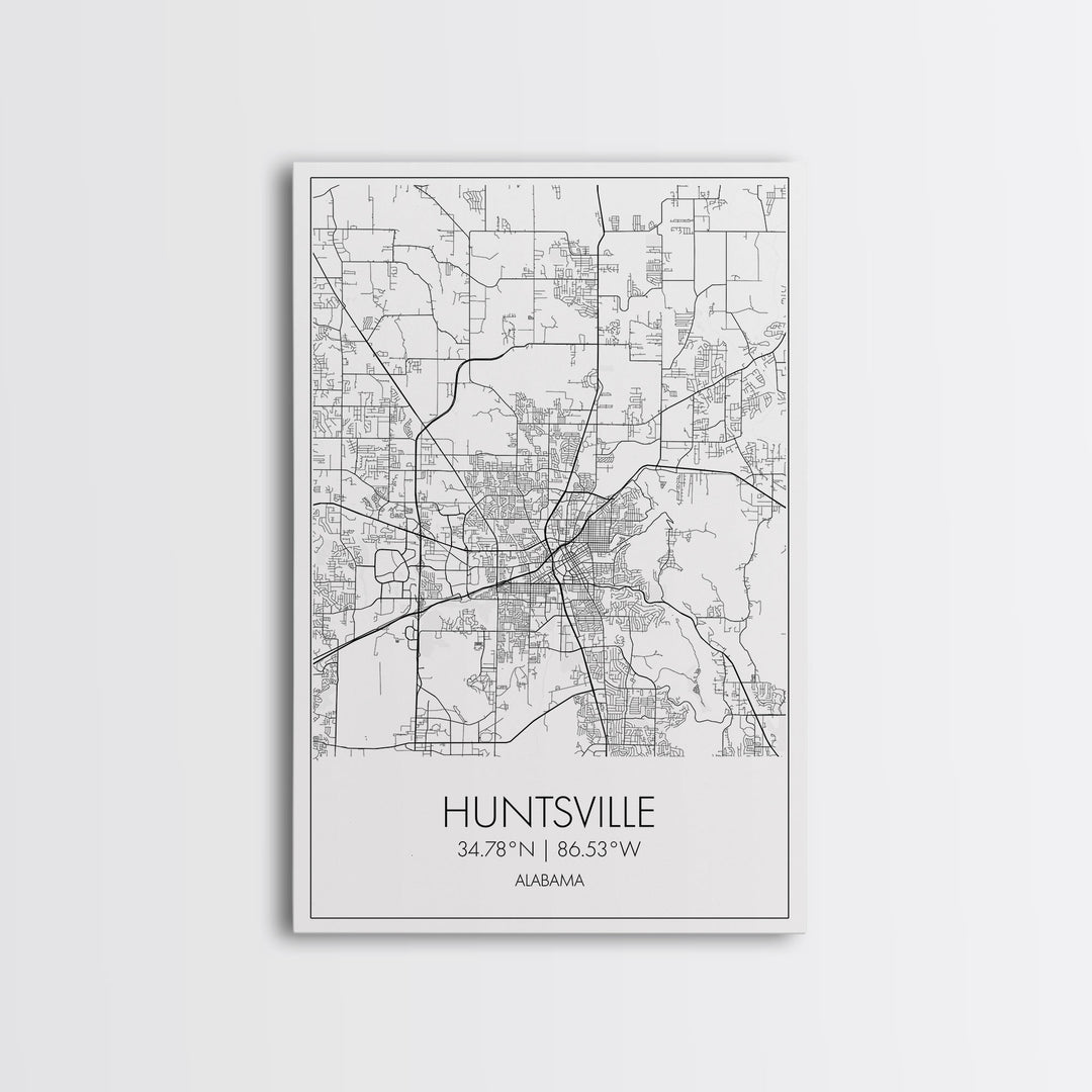 Huntsville Street Map, Alabama Map, City Map Art, Minimalist Art, Wall Art, Canvas Print, Travel Art, Gift For Dad, Unique Wall Art