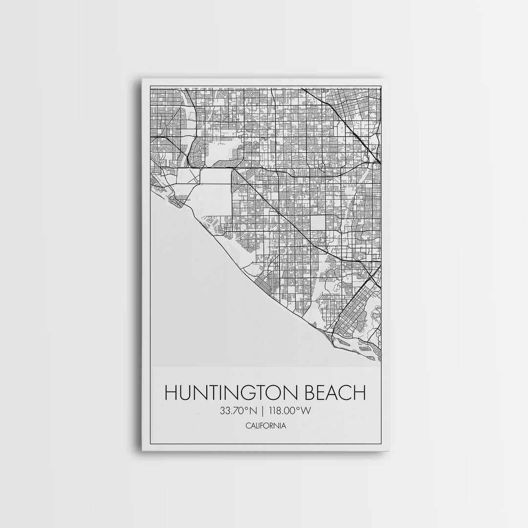 Huntington Beach Street Map, California Map, City Map Art, Minimalist Art, Wall Art, Canvas Print, Travel Print, Gift For Mom, Dorm Wall Art