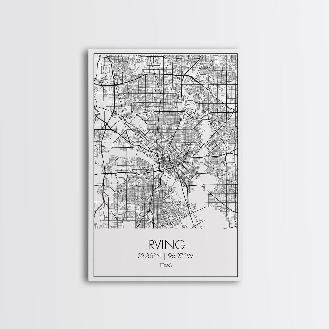 Irving Street Map, Texas Map, City Map Art, Minimalist Art, Wall Art, Canvas Print, Travel Wall Art, Birthday Gift, Bedroom Wall Art