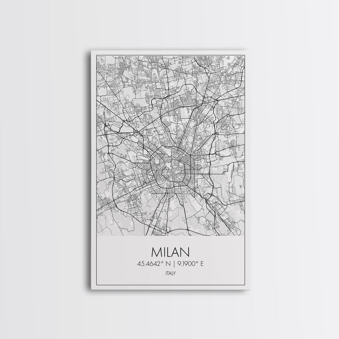 Milan Street Map, Italy Map, City Map Art, Modern Art, Wall Art, Canvas Print, Travel Print, Living Room Wall Art, Gift For Traveler