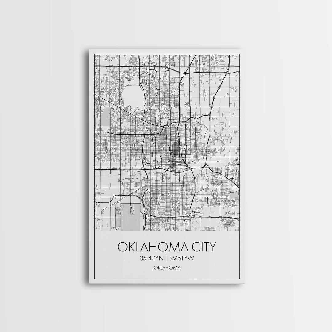 Oklahoma City Street Map, Oklahoma Map, City Map Art, Modern Art, Wall Art, Canvas Print, Bedroom Prints, Anniversary Gift, Travel Wall Art