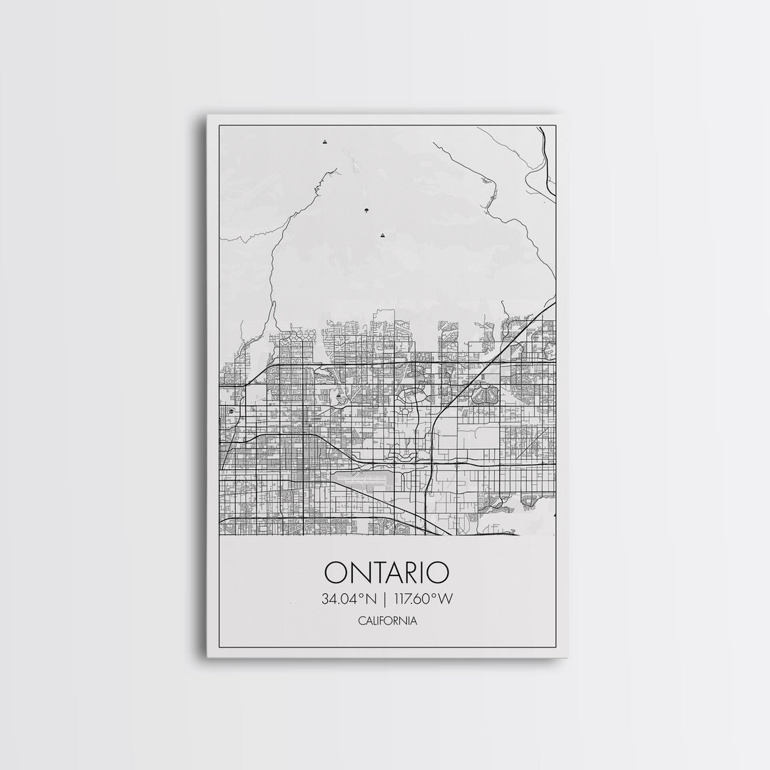 Ontario Street Map, California Map, City Map Art, Modern Art, Wall Art, Canvas Print, Bedroom Prints, Birthday Gift, Travel Wall Décor