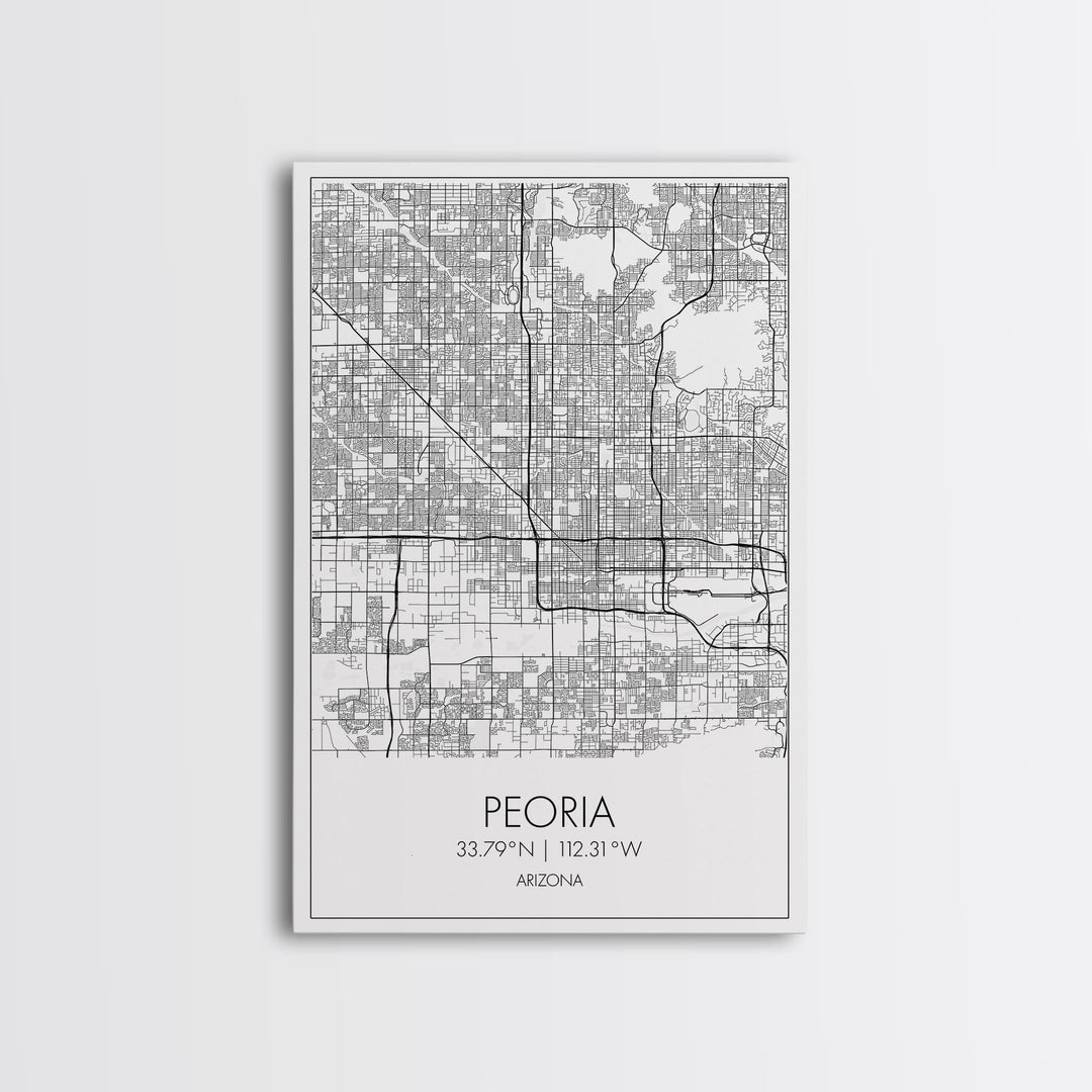 Peoria Street Map, Arizona Map, City Map Art, Minimalist Art, Wall Art, Canvas Print, Living Room Wall Art, Travel Gifts For Men, Travel Art