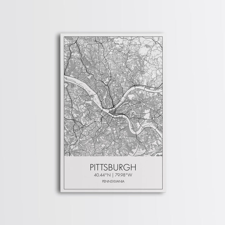 Pittsburgh Street Map, Pennsylvania Map, City Map Art, Minimalist Art, Wall Art, Canvas Print, Boys Room Wall Art, Aviation Gift, Travel Art