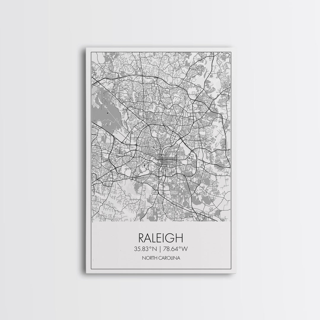 Raleigh Street Map, North Carolina Map, City Map Art, Minimalist Art, Wall Art, Canvas Print, Travel Lover Gift, Bedroom Wall Art