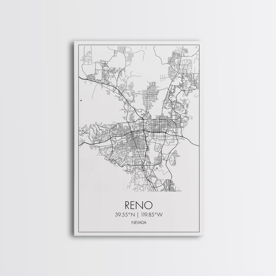 Reno Street Map, Nevada Map, City Map Art, Minimalist Art, Wall Art, Canvas Print, Girls Room Décor, Traveler Gift, Travel Art Print