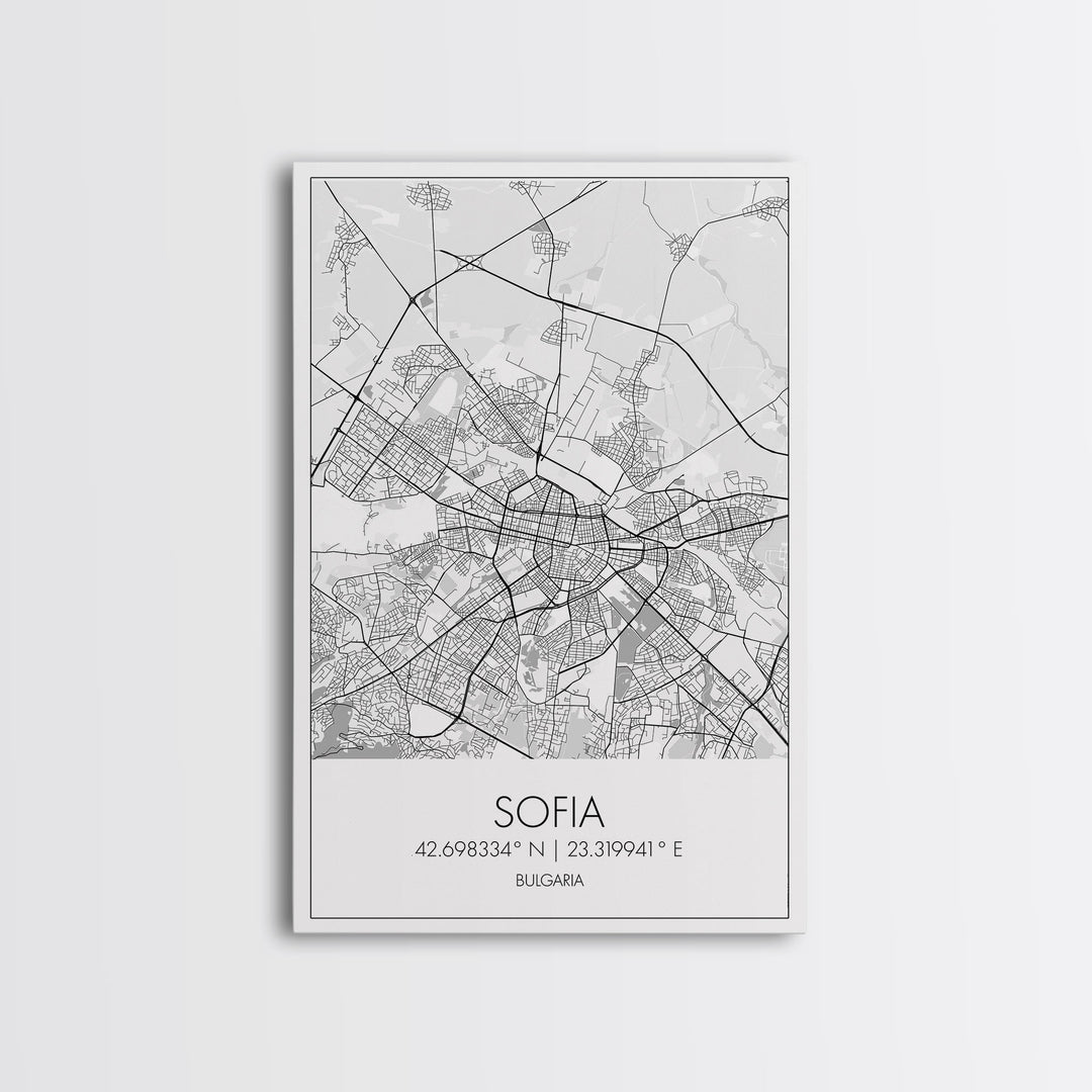 Sofia Street Map, Bulgaria Map, City Map Print, Minimalist Art, Wall Art, Canvas Print, Home Office Wall Art, Friend Gift, Travel Print