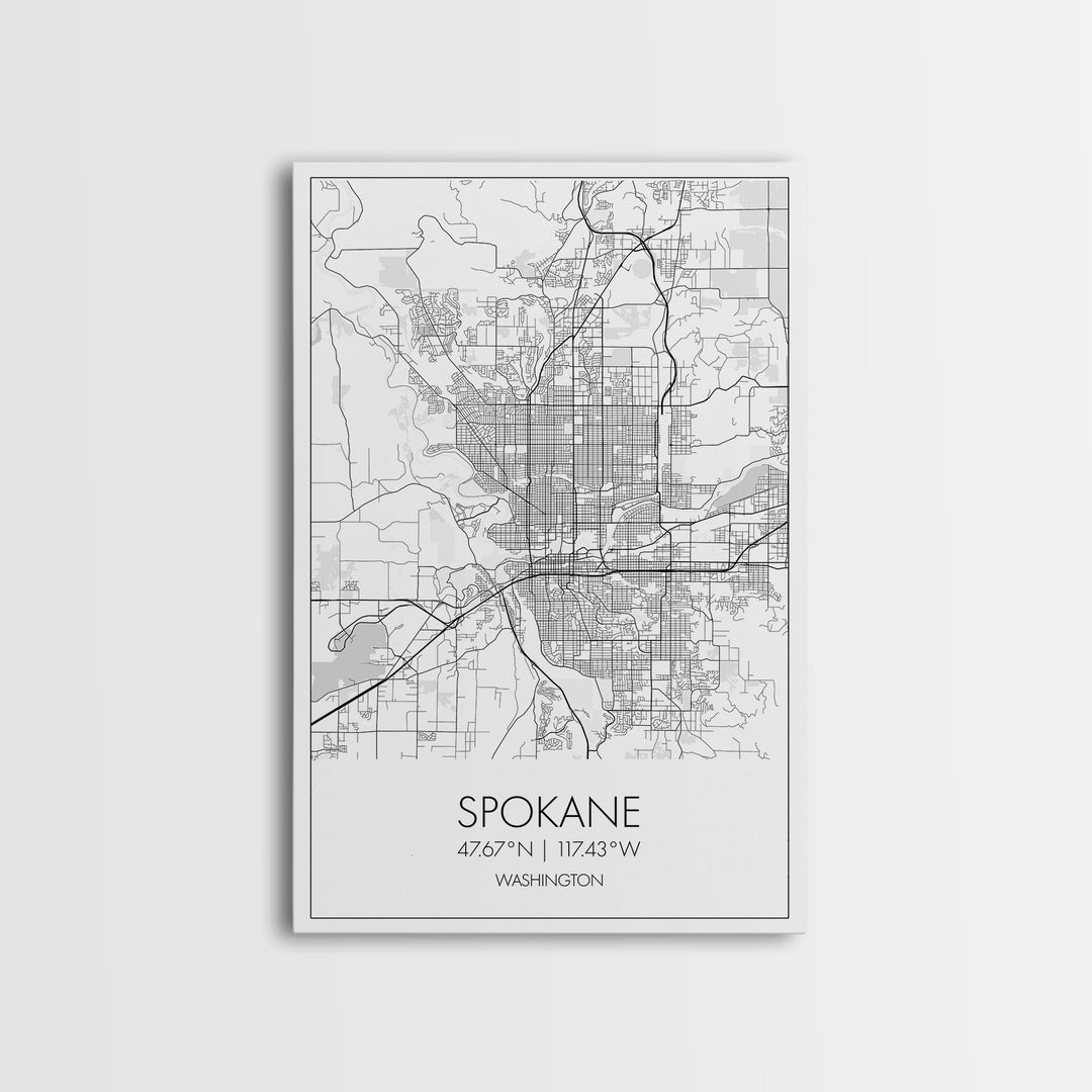 Spokane Street Map, Washington Map, City Map Print, Minimalist Art, Wall Art, Canvas Print, Living Room Wall Art, Pilot Gifts, Travel Décor