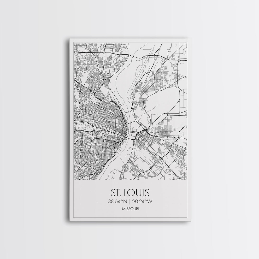 St Louis Street Map, Missouri Map, City Map Print, Modern Wall Art, Wall Art, Canvas Print, Dorm Room Décor, Travel Lover Gift, Travel Art