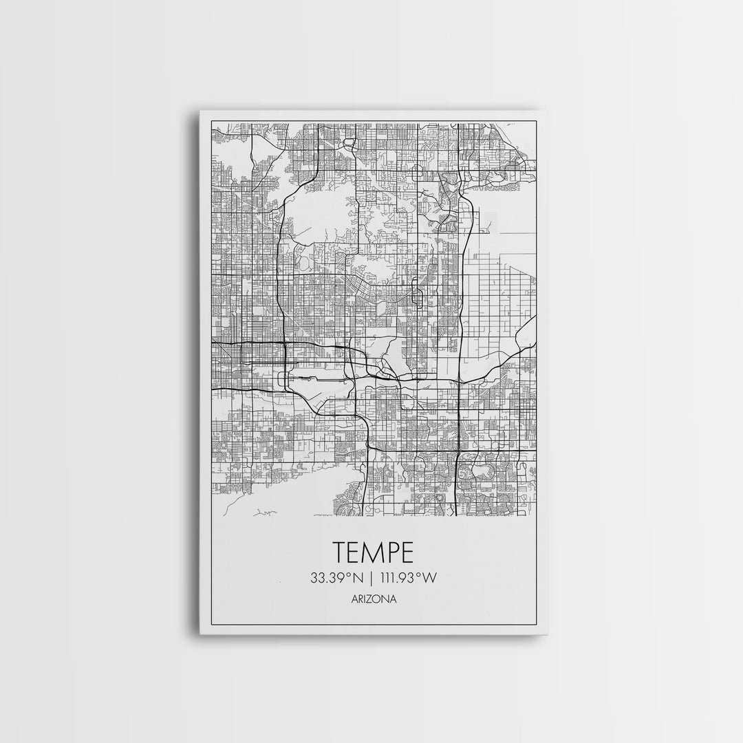 Tempe Street Map, Arizona Map, City Map Print, Modern Wall Art, Wall Art, Canvas Print, Birthday Gifts, Game Room Décor, Travel Wall Art