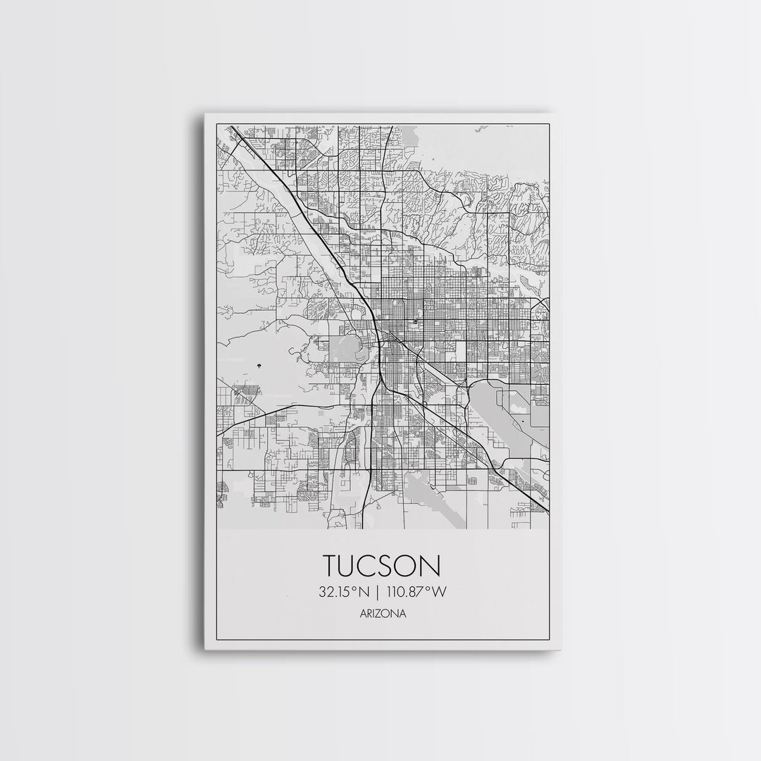 Tucson Street Map, Arizona Map, City Map Print, Modern Wall Art, Wall Art, Canvas Print, Minimal Wall Art, Family Gift, Travel Wall Décor