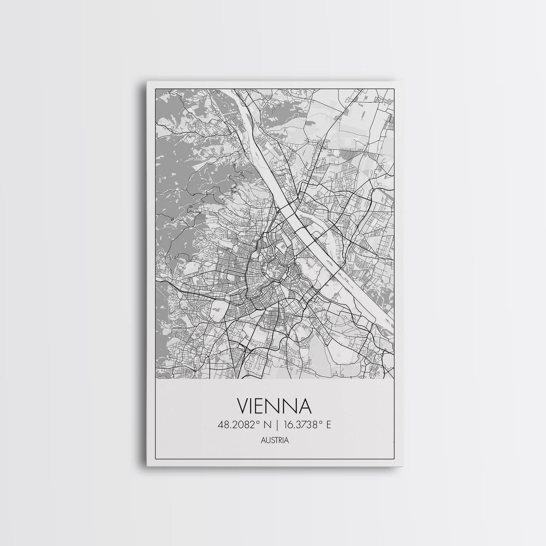 Vienna Street Map, Austria Map, City Map Print, Modern Wall Art, Wall Art, Canvas Print, Black And White, Unique Wedding Gift, Travel Art