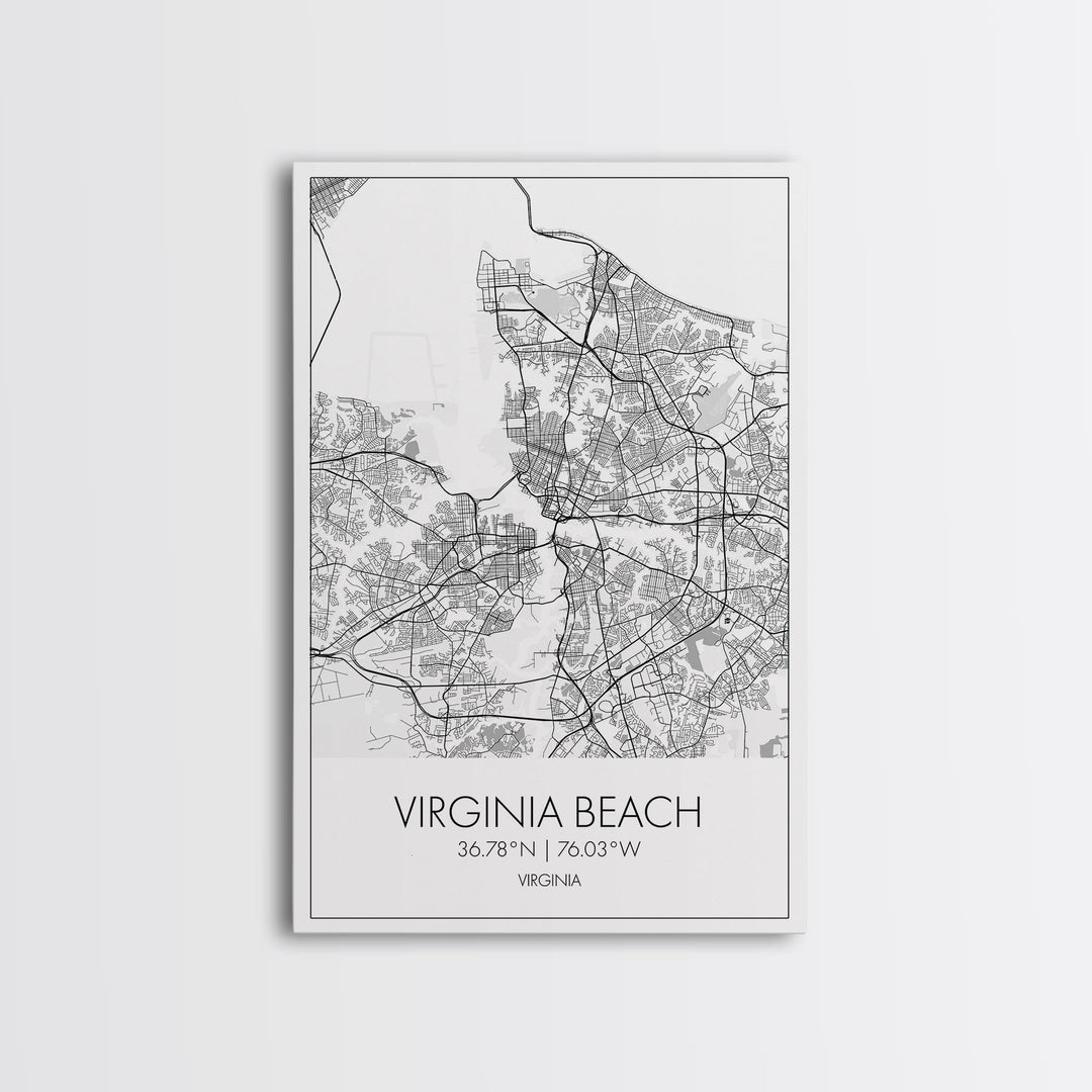 Virginia Beach Street Map, Virginia Map, City Map Print, Modern Wall Art, Wall Art, Canvas Print, Home Wall Décor Art, Moving Away Gift