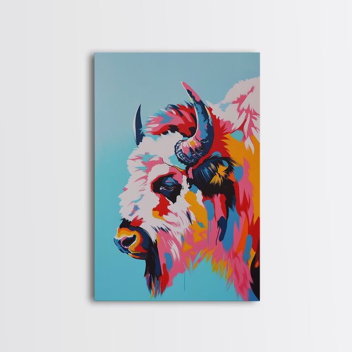 Vibrant Bison Framed Canvas Print - Colorful Animal Wall Art, Living Room Decor, Modern Artwork, Unique Animal Art for Bedroom and Office