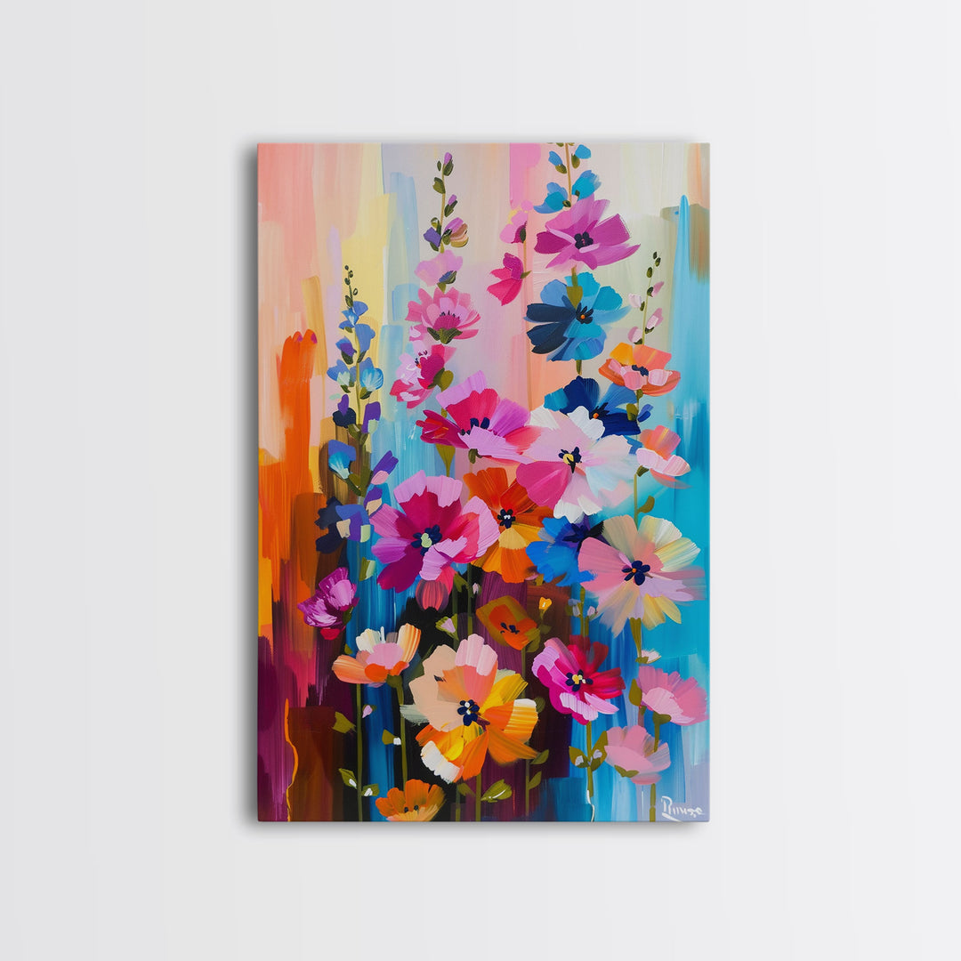 Abstract Floral Burst Framed Canvas Print - Colorful Flower Wall Art, Vibrant Living Room Decor, Modern Bedroom Art, Unique Home Art