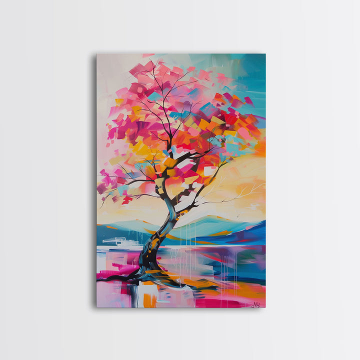 Abstract Colorful Tree - Framed Canvas Print, Vibrant Wall Art, Living Room Decor, Modern Nature Artwork, Colorful Tree Art, Bedroom Decor