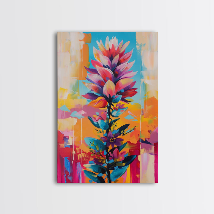 Vibrant Flower Art Framed Canvas Print - Colorful Wall Art, Living Room Decor, Floral Artwork for Bedroom, Modern Home Decor