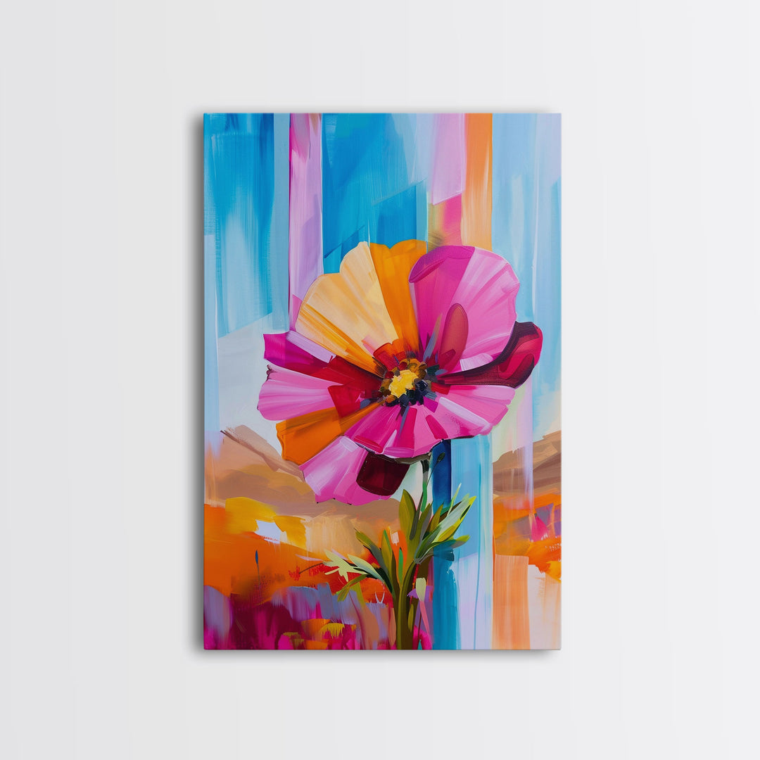 Abstract Flower Bloom Framed Canvas Print - Colorful Wall Art, Living Room Decor, Modern Floral Art for Bedroom, Home Decoration