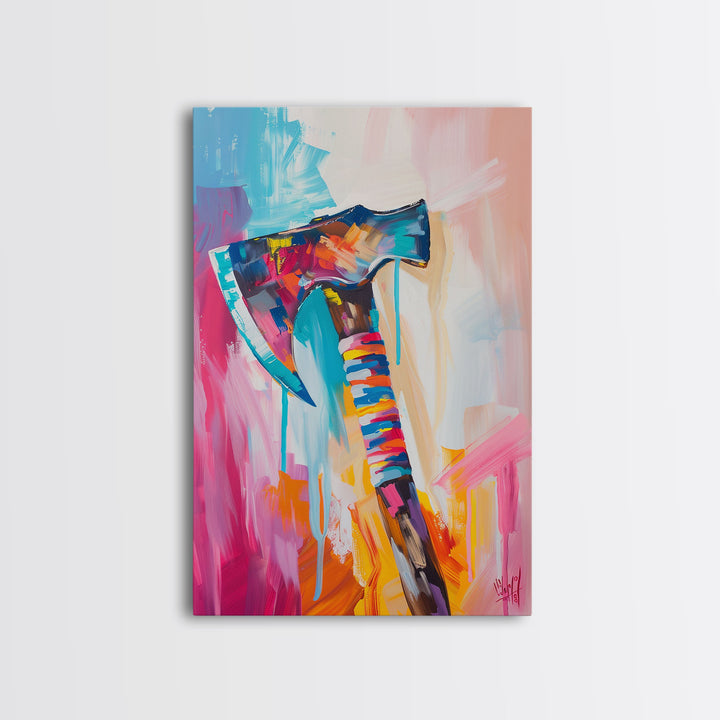 Abstract Colorful Axe Painting - Framed Canvas Print, Unique Living Room Decor, Bold Wall Art, Vibrant Home Decor