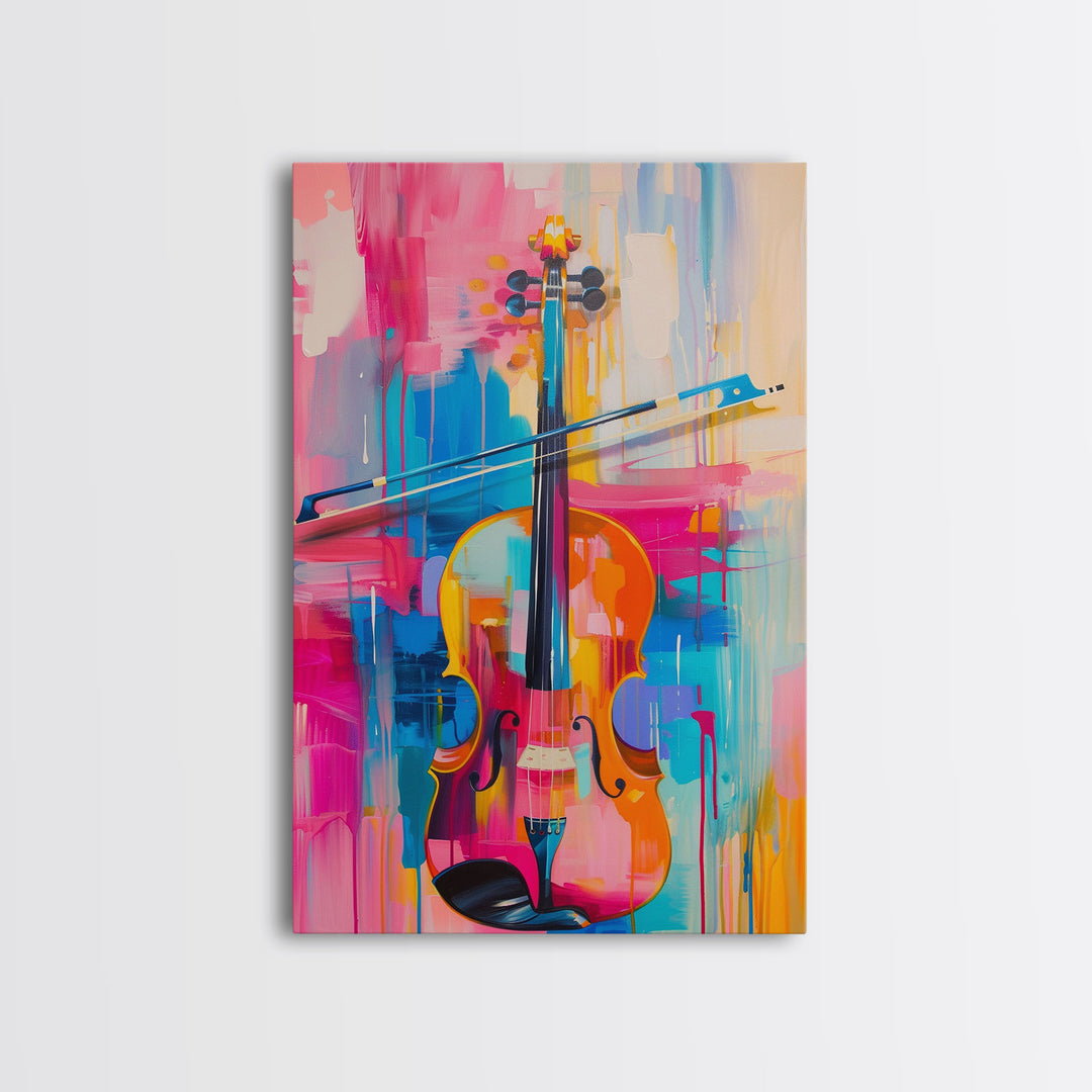 Vibrant Violin Art - Framed Canvas Print, Colorful Musical Decor, Living Room Wall Art, Unique Home Decor, Music Art