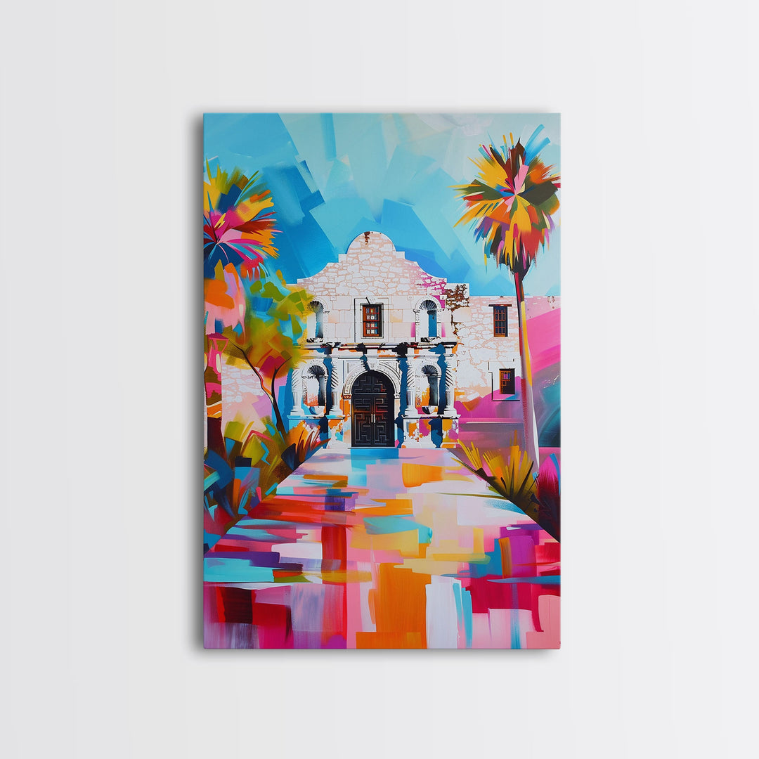 The Alamo in Colorful Abstract Design - Framed Canvas Print, Vibrant Nature Decor, Living Room Wall Art, Bedroom Decor