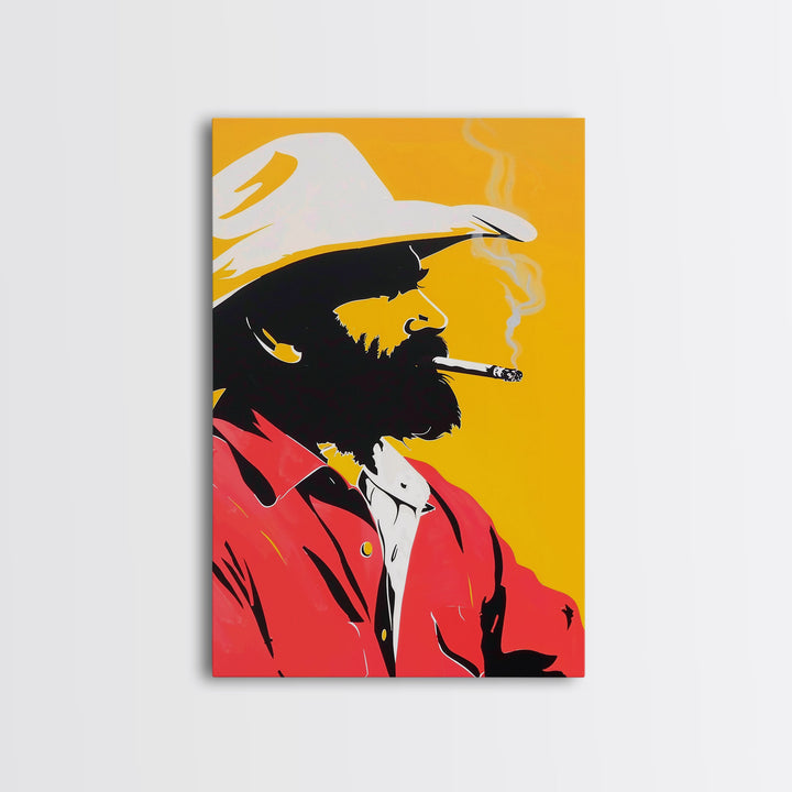 Silhouette of Bearded Man Smoking - Framed Canvas Print, Bold Pop Art, Modern Wall Art for Living Room or Man Cave