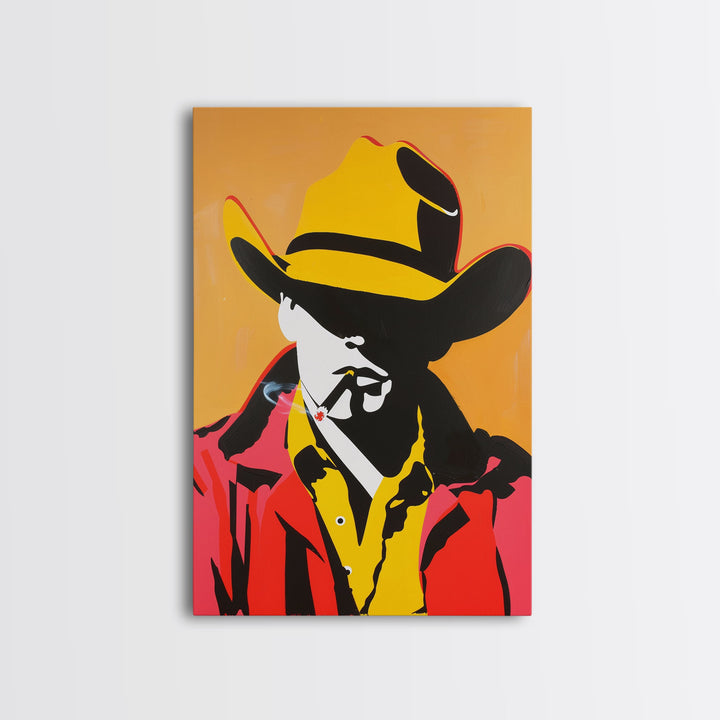 Bold Cowboy Silhouette with Cigarette | Framed Canvas Print | Western Wall Art | Cowboy Art | Living Room Decor | Rustic Home Decor