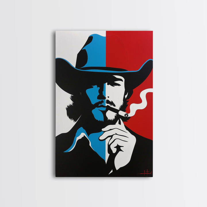 Iconic Cowboy Silhouette with Cigarette - Framed Canvas Print, Bold Western Decor, Living Room Art, Cowboy Wall Art for Home