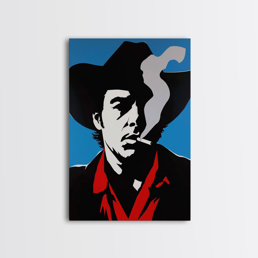 Bold Cowboy Smoking Silhouette Framed Canvas Print - Modern Western Decor, Unique Wall Art for Living Room, Bedroom Artwork