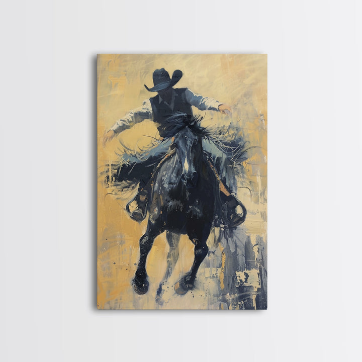 Bold Cowboy in Action Framed Canvas Print - Captivating Western Decor, Stunning Wall Art for Living Room, Bedroom