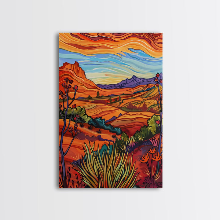 Framed Canvas Print, Serene Desert Landscape with Rolling Hills, Beautiful Wall Art for Living Room or Bedroom Decor