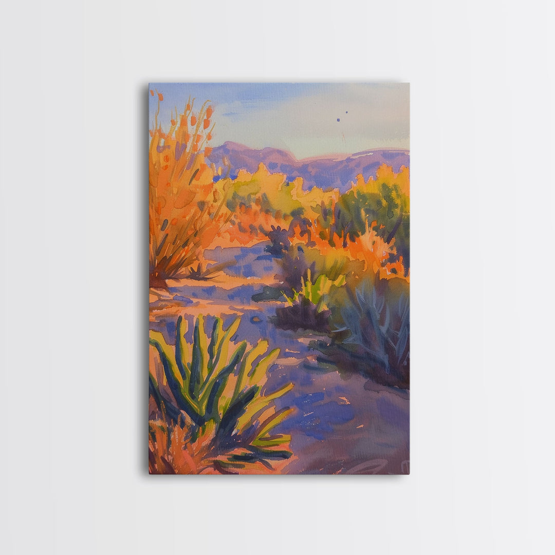 Serene Desert Sunset Landscape, Tranquil Wall Art for Living Room or Bedroom, Framed Canvas Print for Home Decor