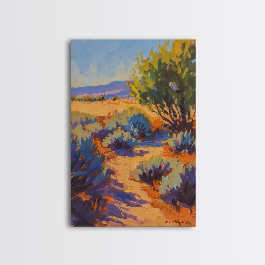 Peaceful Desert Path with Sagebrush, Beautiful Wall Art for Living Room or Bedroom, Framed Canvas Print for Home Decor