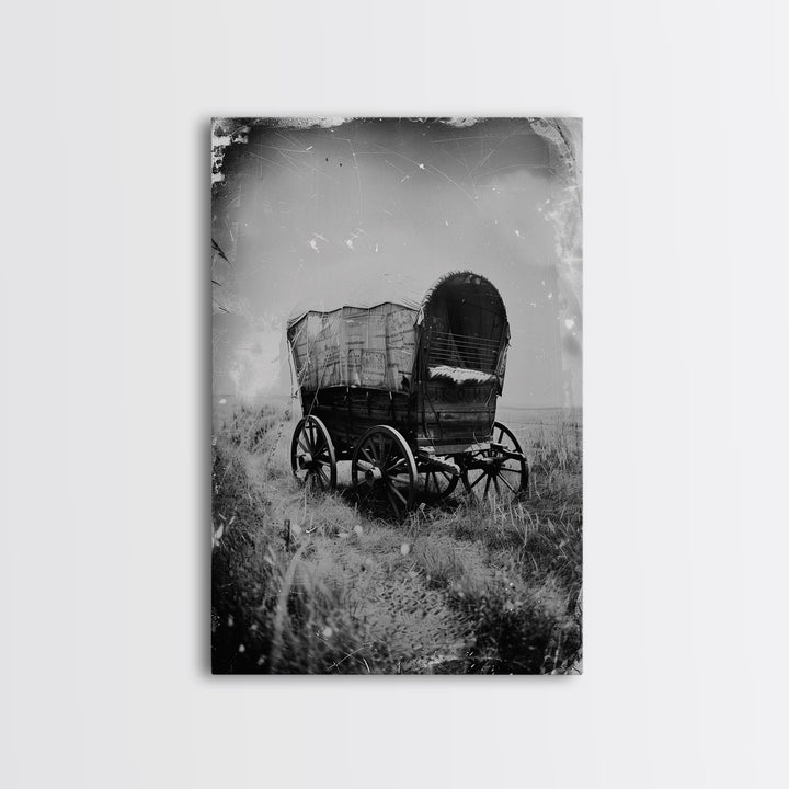 Old West Covered Wagon Art - Sepia Canvas Print, Rustic Pioneer Decor, Western Wall Art for Home, Vintage Wagon Artwork