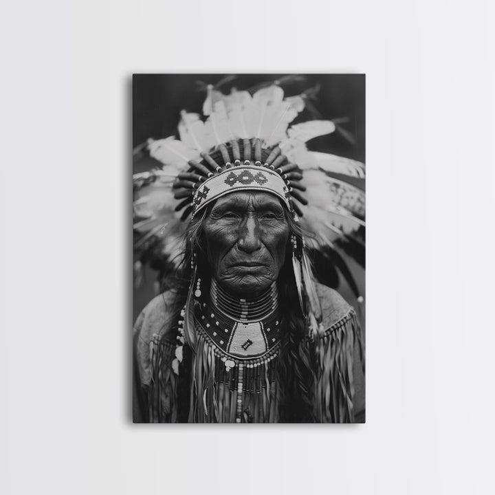 Native American Elder Sepia Print - Framed Canvas Wall Art, Indigenous Decor, Historical Artwork for Living Room, Rustic Wall Art