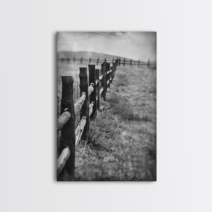 Old Barbed Wire Fence Art - Sepia Canvas Print, Rustic Western Decor, Vintage Farmhouse Wall Art, Historical Fence Artwork