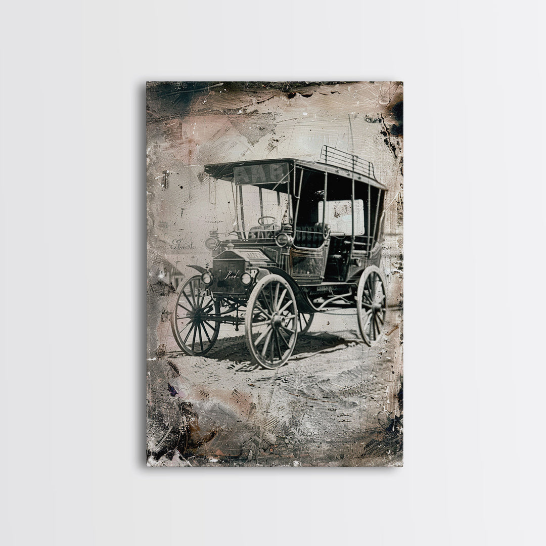 Antique Carriage Sepia Print - Framed Canvas Wall Art, Vintage Vehicle Decor for Living Room, Rustic Antique Car Artwork, Historical Art