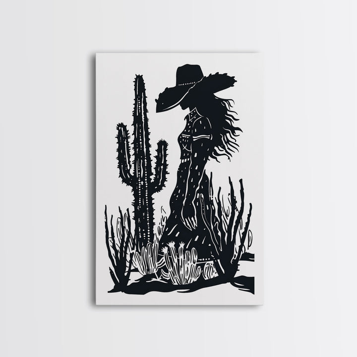 Cowgirl at Sunset Art Print, Western Silhouette Framed Canvas, Vintage Desert Scene, Rustic Western Home Decor, Unique Wall Art