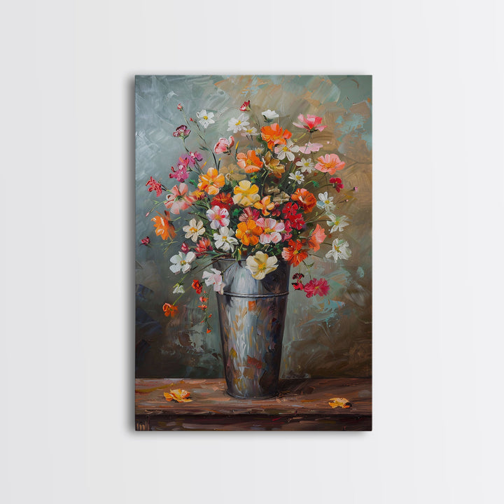 Elegant Floral Vase Art with Soft Colors - Framed Canvas Print, Pastel Flower Decor for Living Room, Light Floral Artwork, Romantic Wall Art