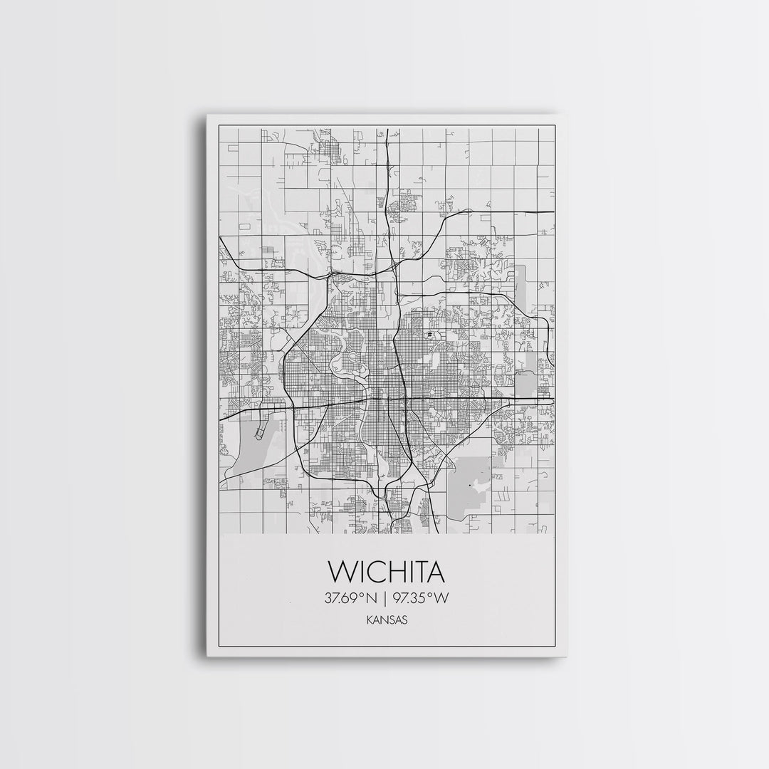 Wichita Street Map, Kansas Map, City Map Print, Minimalist Art, Wall Art, Canvas Print, Travel Wall Art, Gifts For Travelers, Canvas Art