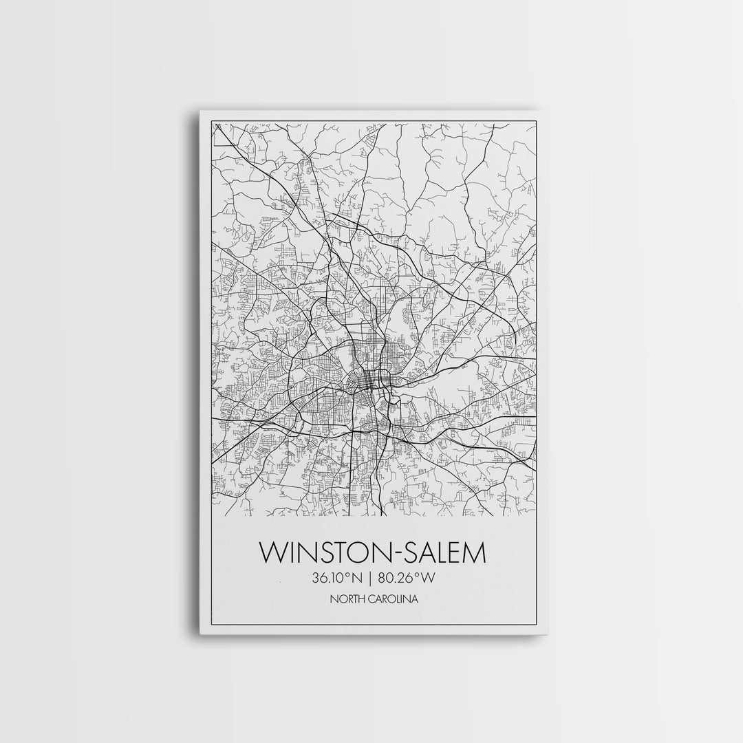 Winston Salem Street Map, North Carolina Map, City Map Print, Minimalist Art, Wall Art, Canvas Print, Modern Wall Art, Adventure Gifts