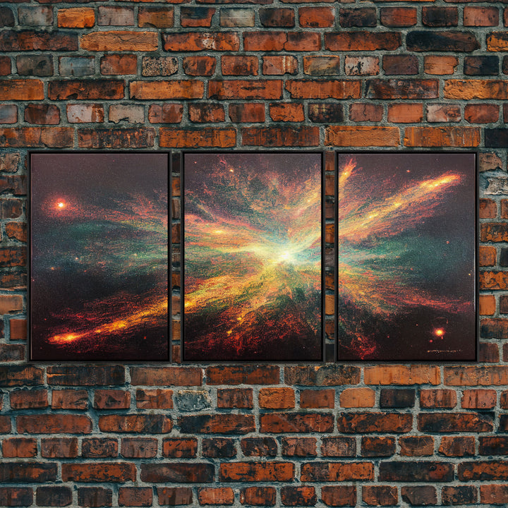 Galaxy Full of Stars, Pixel Space Art, Pixel Art, 3 piece wall art, 3 piece canvas, unique colorful living room wall art