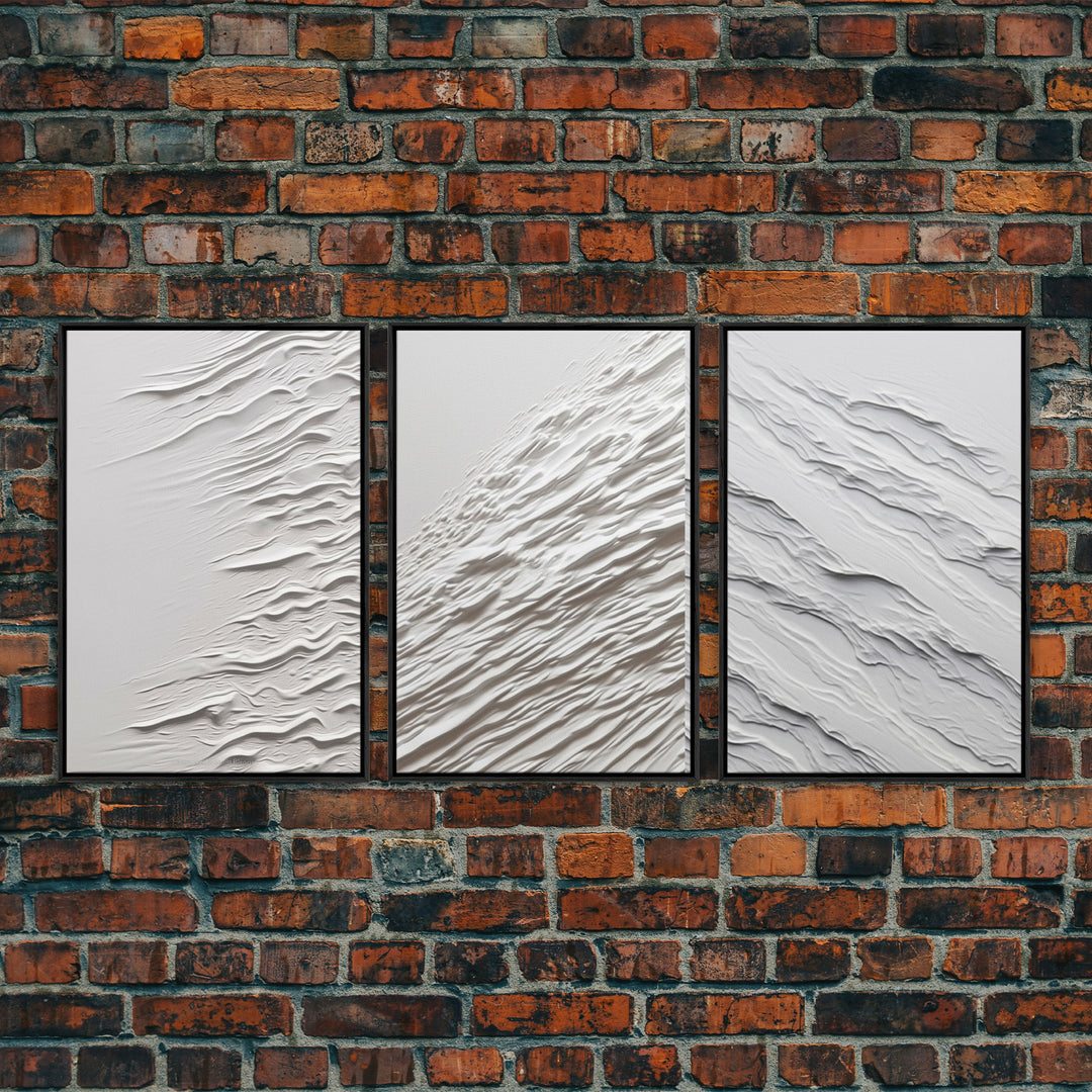 Triptych Framed Canvas Print Wall Art Set of 3 White Textured Effect Abstract Prints Modern Minimalist Wall Art Neutral Decor Impasto Effect