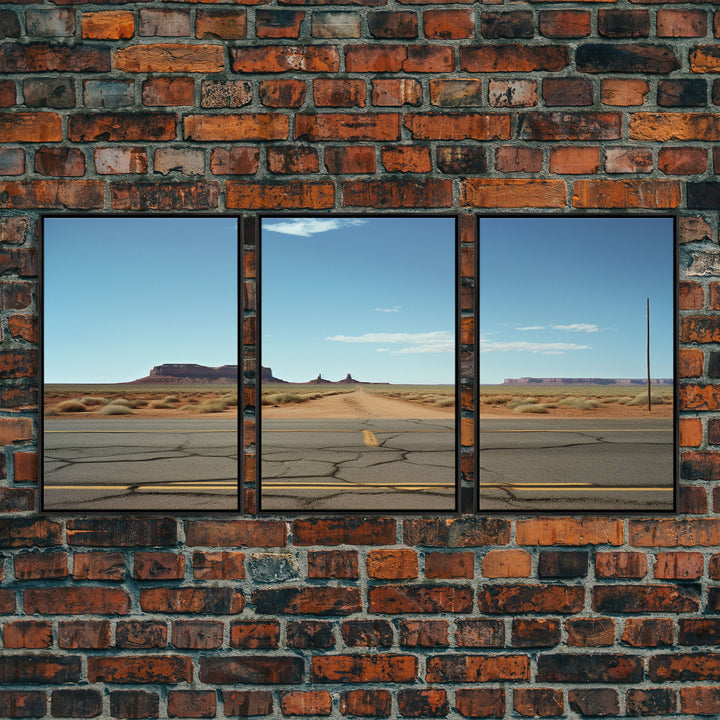 Historic Route 66 Photography 3 Piece Print, Framed Canvas Art, Blue Skies Over Arizona Route 66 Wall Decor, Wall Art